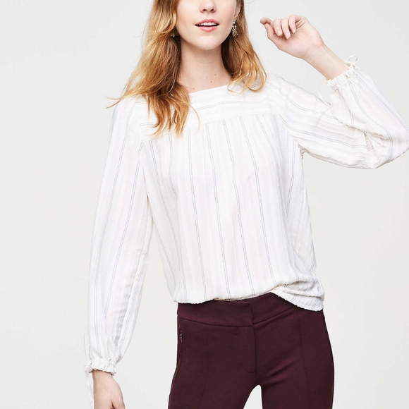 LOFT Tops - LOFT Striped Tie Cuff Blouse